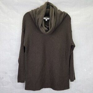 E3 Etcetera Sweater Womens L Brown Removable Cowl Neck Wool Blend Rib Knit Cabin